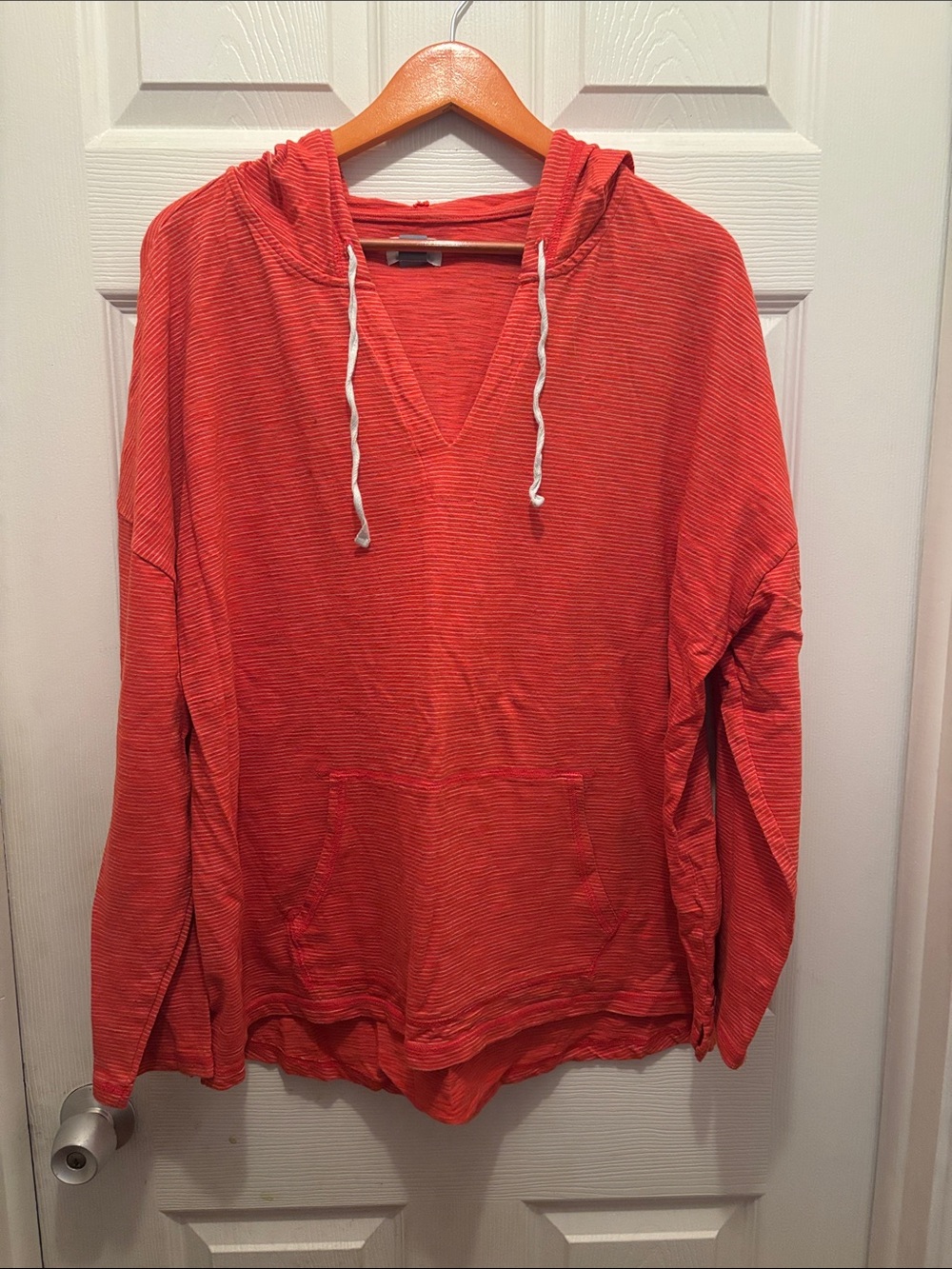 Old Navy Women's Orange Striped V-Neck Hooded Shirt